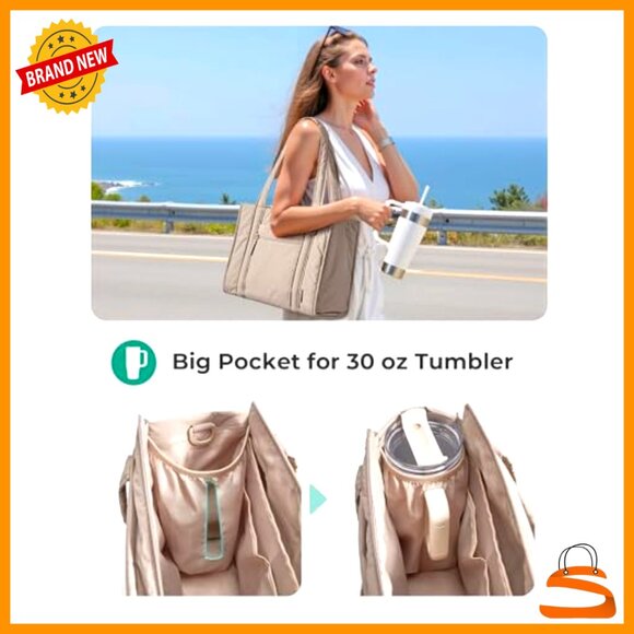 Small Quilted Tote Bag with Detachable Crossbody Strap, 14L Capacity - Picture 3 of 7